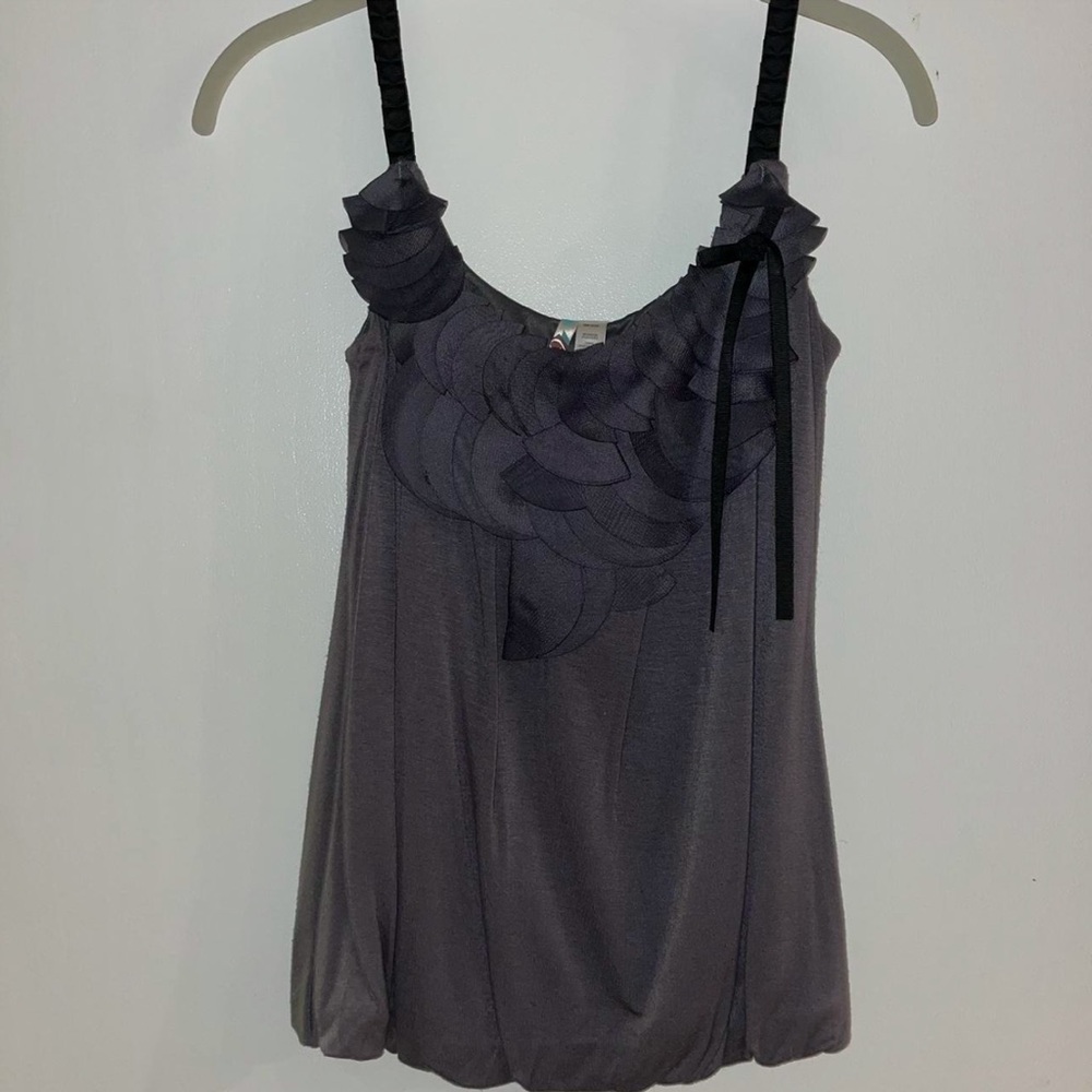 6 Degrees Gray Ruffle Blouse with Bow NEW